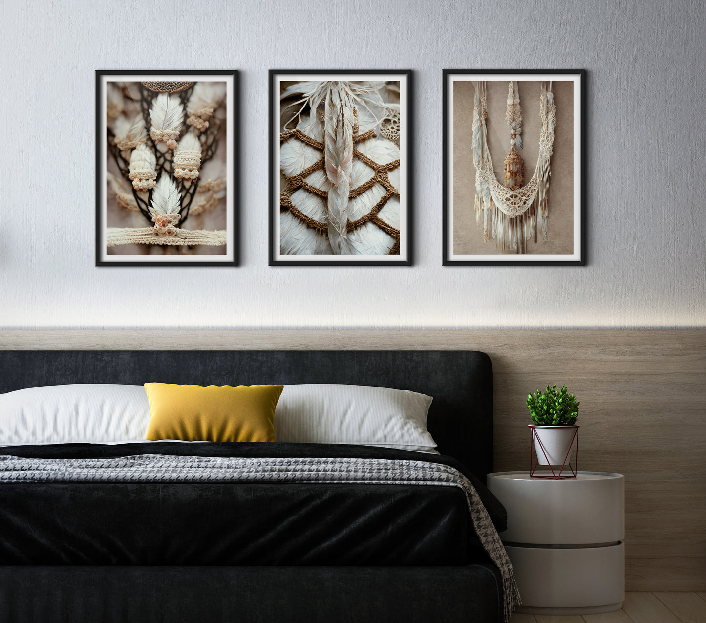 Graphic cult macrame wall hanging boho decorative poster set